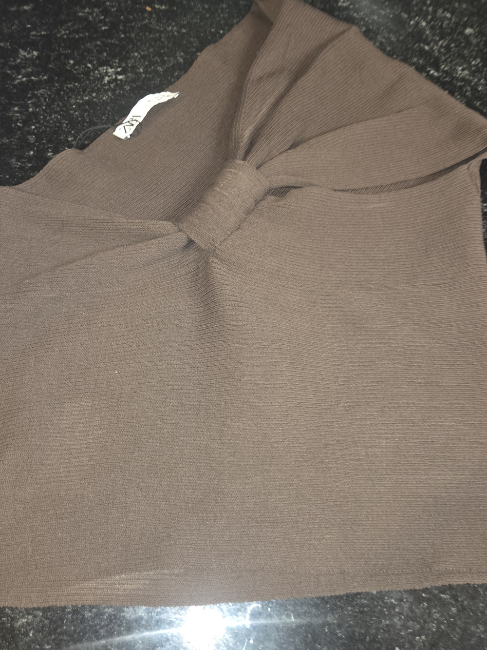 Zara Brown Knot-Front Crewneck Top